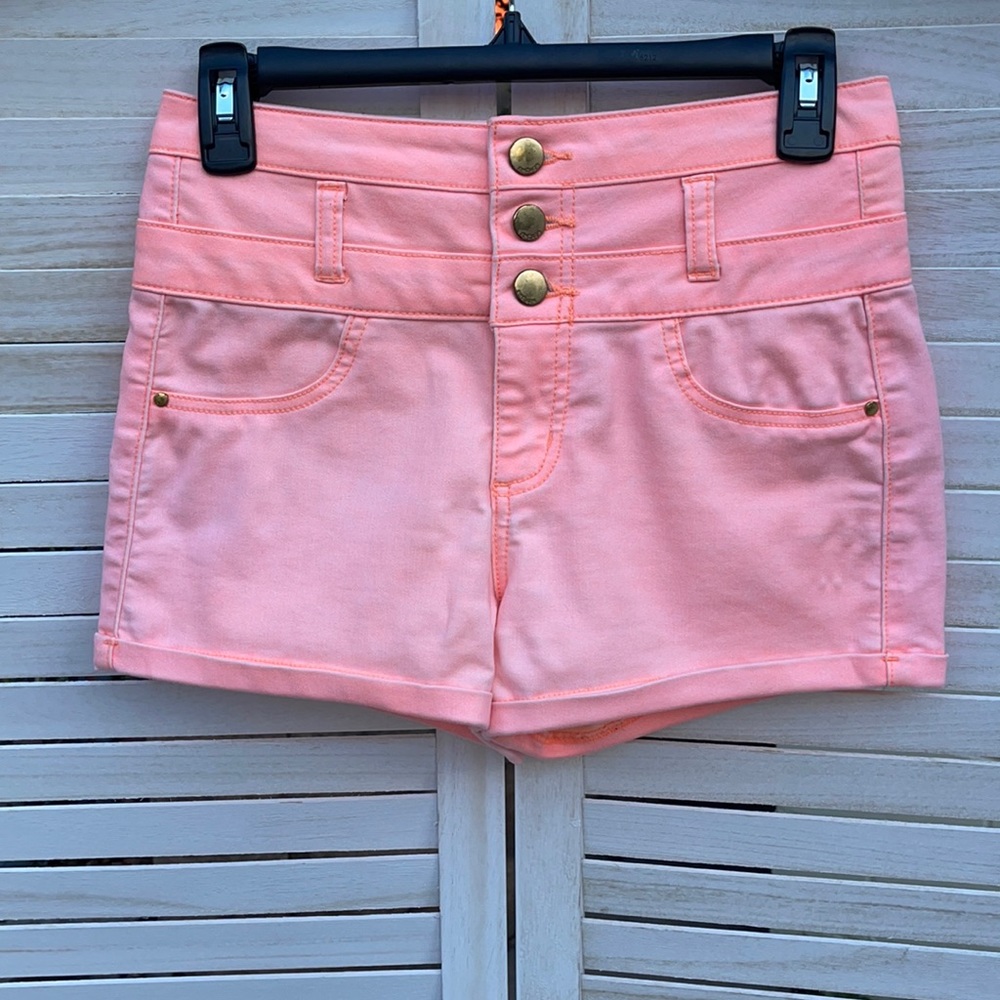 REFUGE- HIGH WAISTED NEON STRETCHY DENIM SHORTS 6